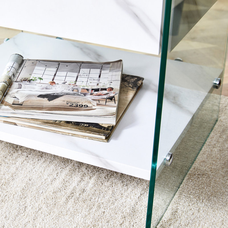 Élégante table de chevet avec tiroir en blanc et matériaux en verre, rangement pratique 1 tiroir, blanc transparent pour une maison moderne