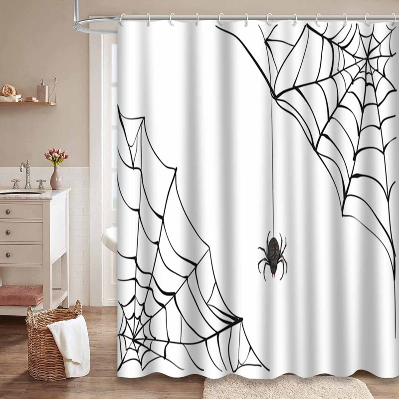 Rideau de douche Scary Spider Halloween Spiderweb noir avec 12 crochets, L 72 po x l 84 po
