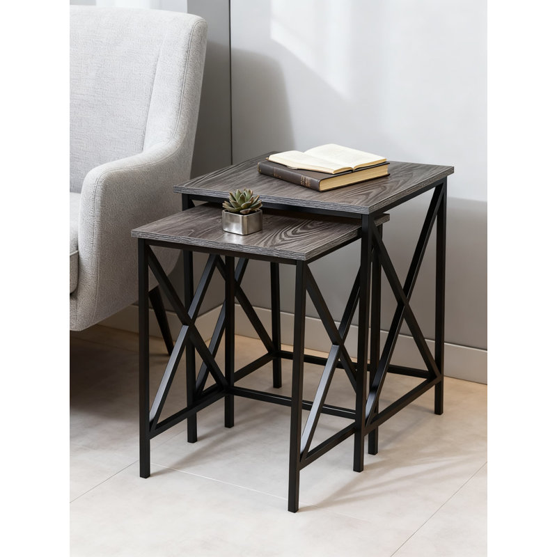 Nesting End Tables With X-Frame Design, Transitional Style Side Table Set With Durable Melamine Veneer Top