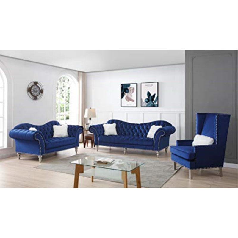 Elliot Glory Furniture Wilshire High Back Velvet Accent Chair, Blue Velvet