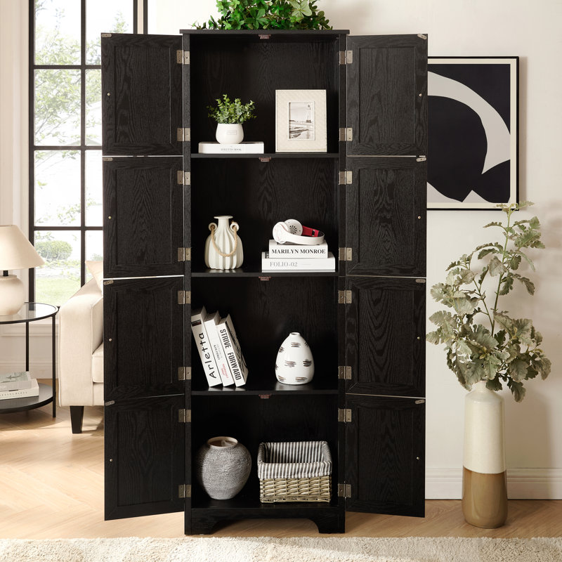 Armoire de rangement autoportante de 72,4 po de hauteur, 8 portes, multi-usages pour la maison - noir, Black