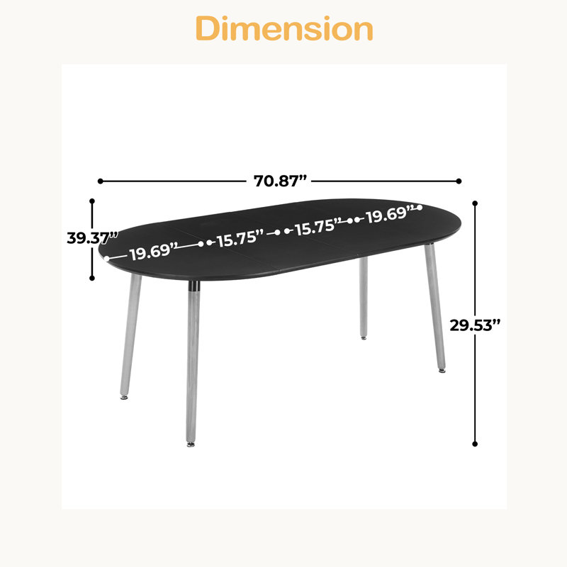 Table extensible, table de salle à manger, table de bureau, table basse, pieds en bois, plateau en panneau de fibres à densité moyenne, 100/140 / 180x100x75cm