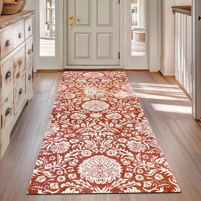 Tapis de couloir une pièce, L 75 po x L 28 po, Orange; brun clair