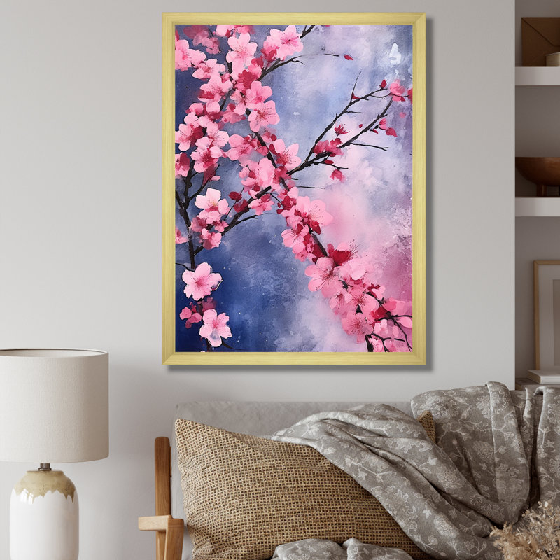 «Pink and Blue Cherry Blossoms Symphony II», reproduction sur toile Cherry Blossom, H 32 po x l 16 po x P 1 po