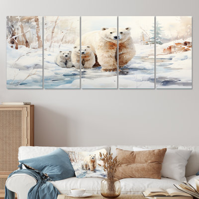 «Snow Snow Bears In Winter III - Bear», art mural 5 pièces