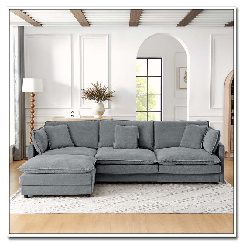 Canapé-lit modulaire en L avec repose-pieds, canapé convertible surdimensionné pour 4 personnes, Gris