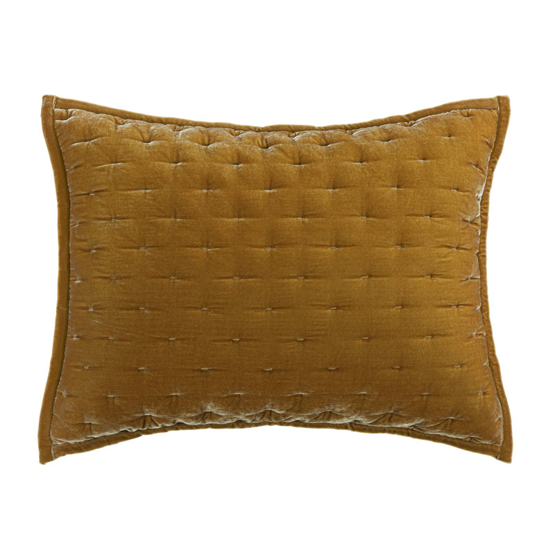 Stella Solid Quilted Faux Silk Velvet Romantic Western Decorative Pillow Sham, Standard/Twin, Teal