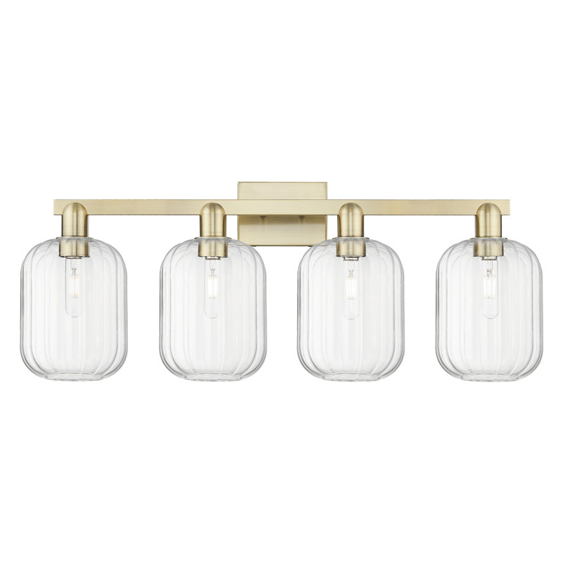 Eldon - 4 Light 36" Jar Shade Bath Vanity Light, Clair, Laiton antique, Quatre lumières