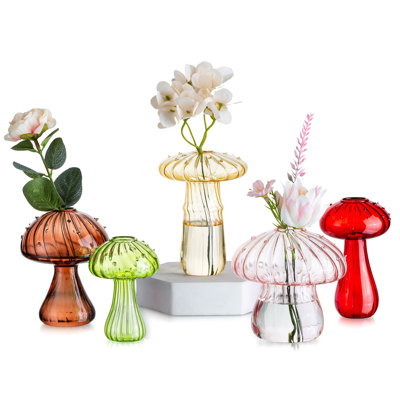 Vase en forme de champignon, joli ensemble de 5 vases en verre coloré, petit vase unique pour les fleurs