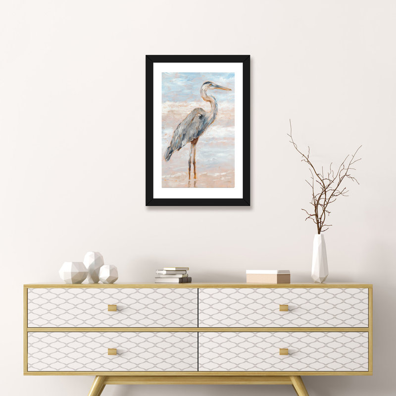 «Beach Heron I» par Ethan Harper - reproduction imprimée, H 16 po x l 24 po x P 1 po, Papier noir