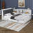 Full Size Platform Bed Daybed With L-Shaped Storage Shelves And Upholstered Headboard, 2 Drawers And Rotatable Storage Board-1492336794
