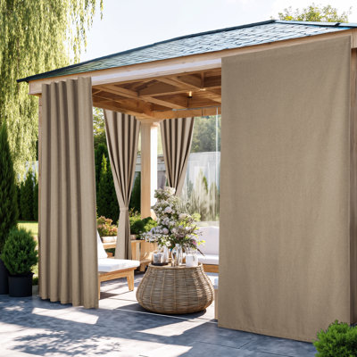  Rideaux d'extérieur 100% occultants en lin pour terrasse, imperméables et coupe-vent, avec pavillon supérieur collant et languette arrière, 2 sangles et corde incluses pour la pergola