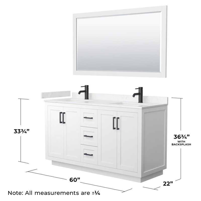 Miranda 60" Freestanding Double Bathroom Vanity with Cultured Marble Top with 58" Mirror, White, Carrara Cultured Marble