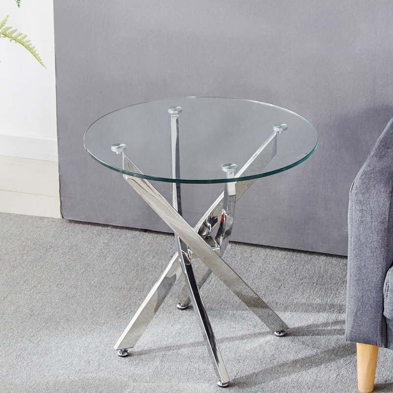 Babb Glass Cross Legs End Table, Silver