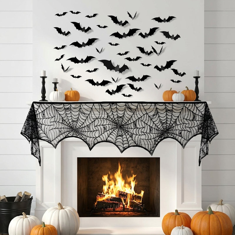 Lot de 5 nappes, chemins de table, foulards et abat-jours à motifs de chauves-souris pour l'Halloween (5 pièces)