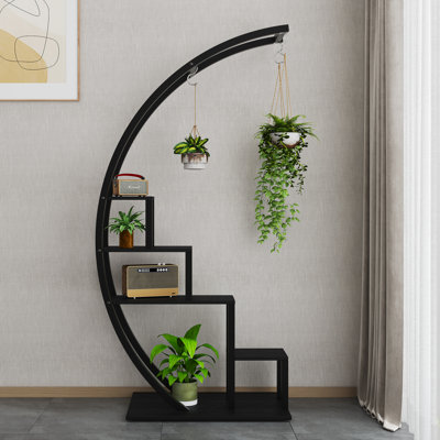 Plant Stand Indoor 5 Tier Tall, Metal Half Moon Plant Shelf 2 Pack, Stylish Tiered Flower Rack