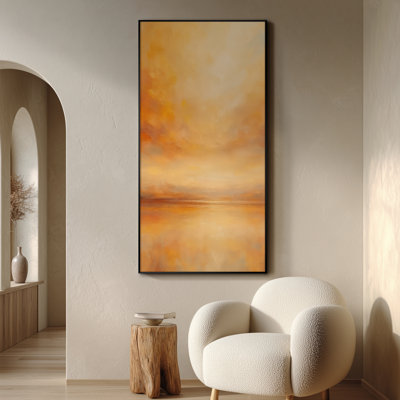 Très grande reproduction d'art sur tissu mural - Coucher de soleil doré chaud pour le salon ou la chambre à coucher - «Assemblage requis du cadre (cadre non fini)»
