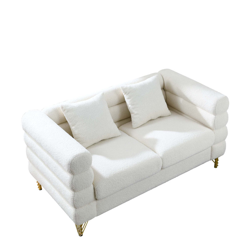Oversized 2-Seater Sectional Sofa With Deep Seating And 2 Pillows, Ivory Teddy