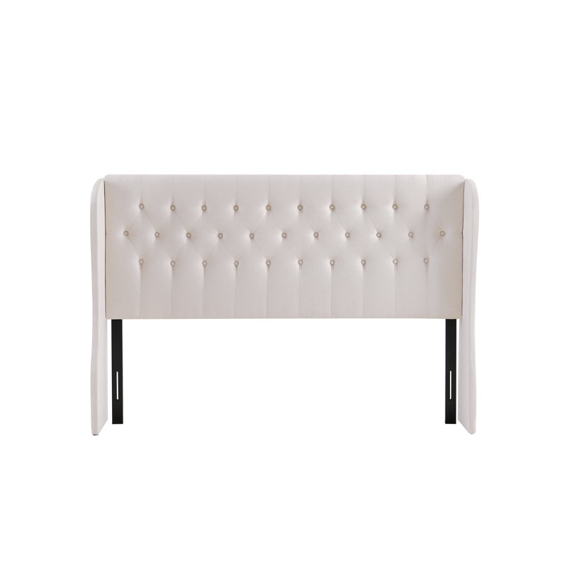 Beige Elegant Tufted Wingback Headboard, Queen