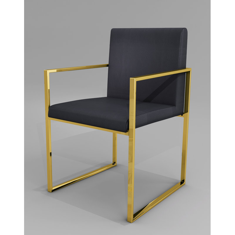 Stainless Steel Leather Chair With Faux-Leather Seat, Black, Gold