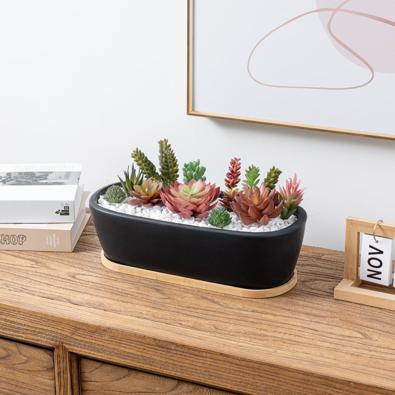 Indoor Ceramic Flower Pot Planter, Black/Brown