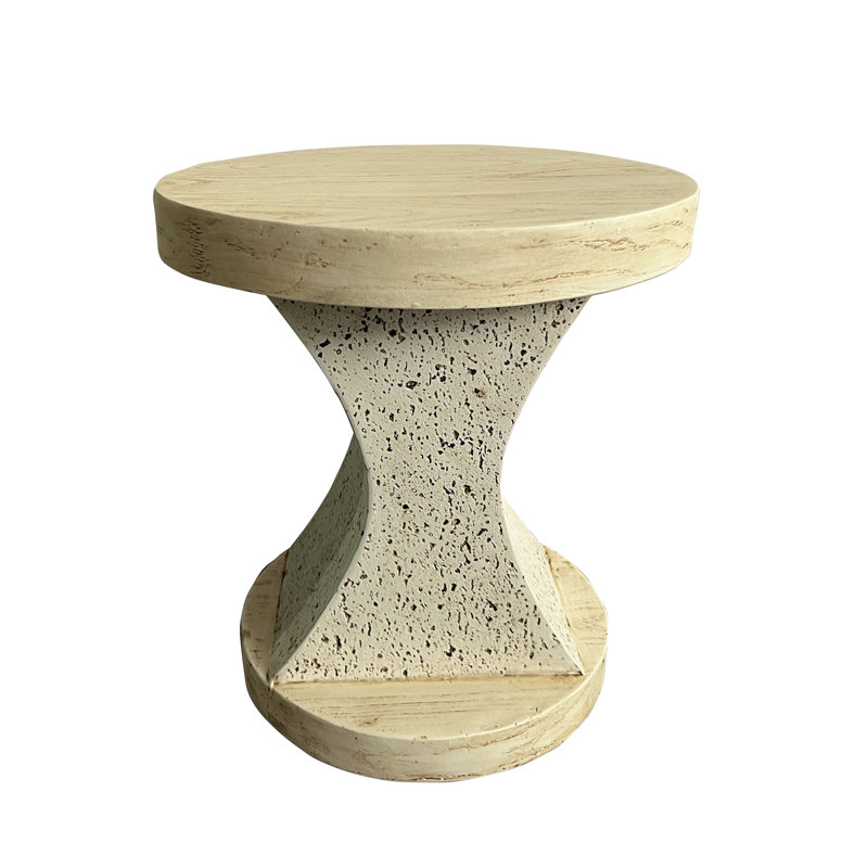 17.5" Round End Table, Sahara Oak Travertine