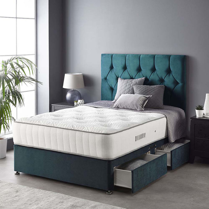 Boutique Pocketsprung Divan Bed Set, Emerald, No Drawer, Kingsize (5')