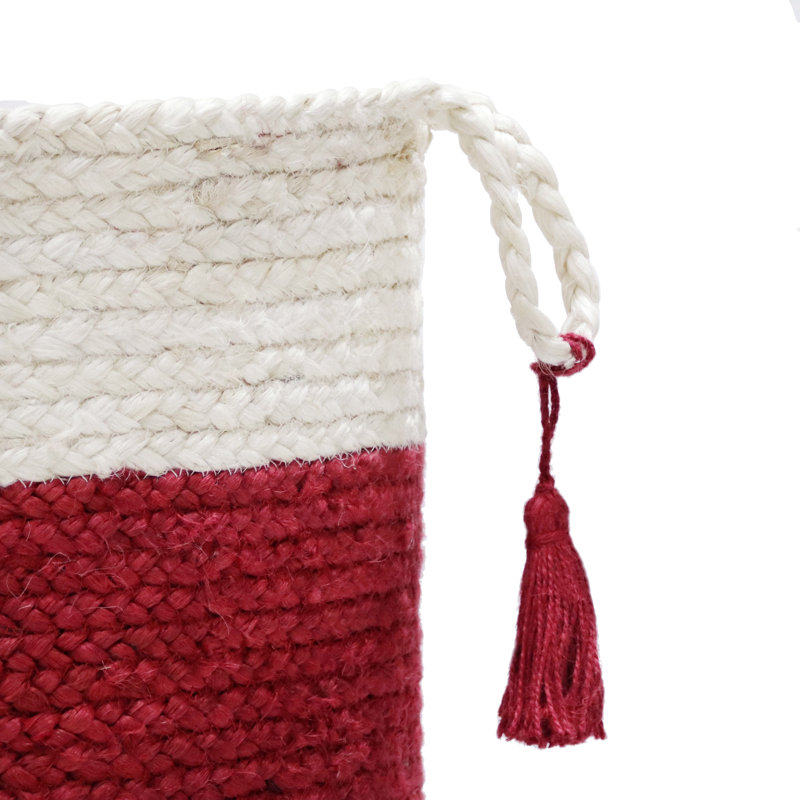 Natural Jute Striped Braided Storage Basket, Red, 19" H x 19" W x 19" D