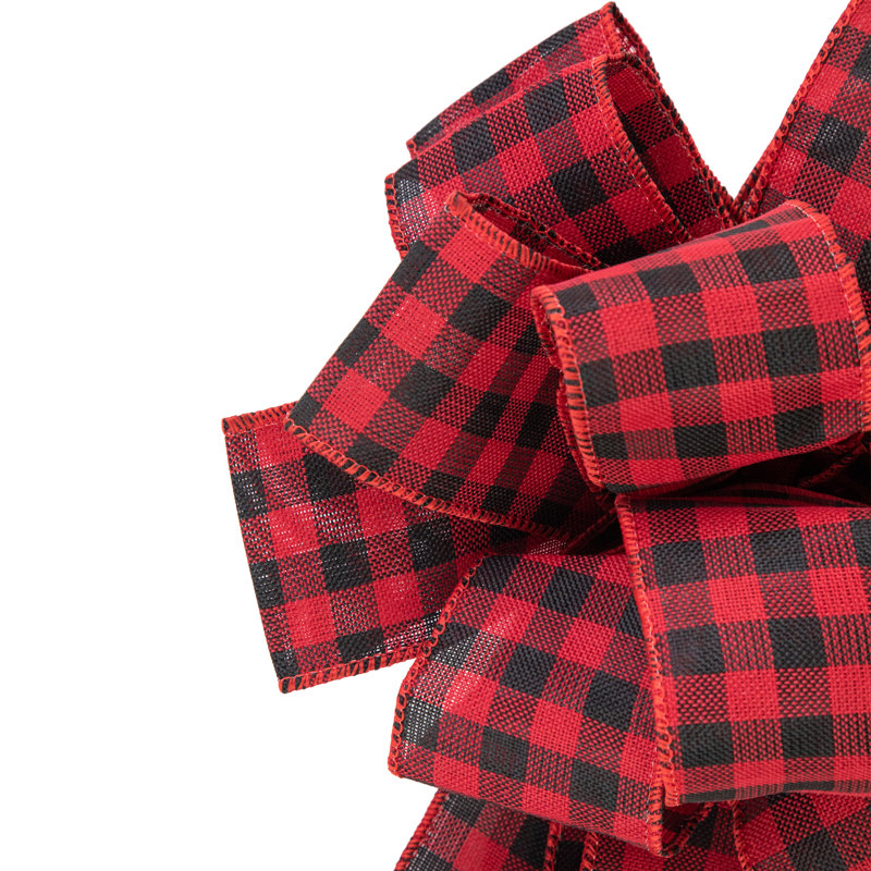 Red and Black Plaid Fabric Christmas Bow Tree Topper