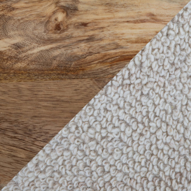 Repose-pieds de rangement en bois en laine tissée à la main beige et bois de manguier