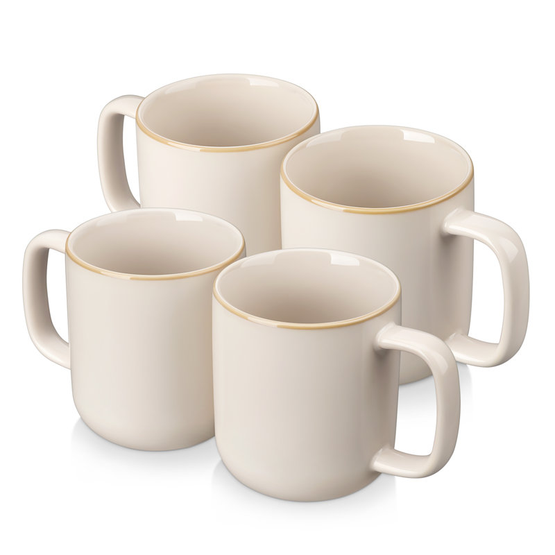 Ensemble de grandes tasses à glacis beige 4 pièces, 16 oz, rebord courbé surélevé, grès artisanal ombré, Beige