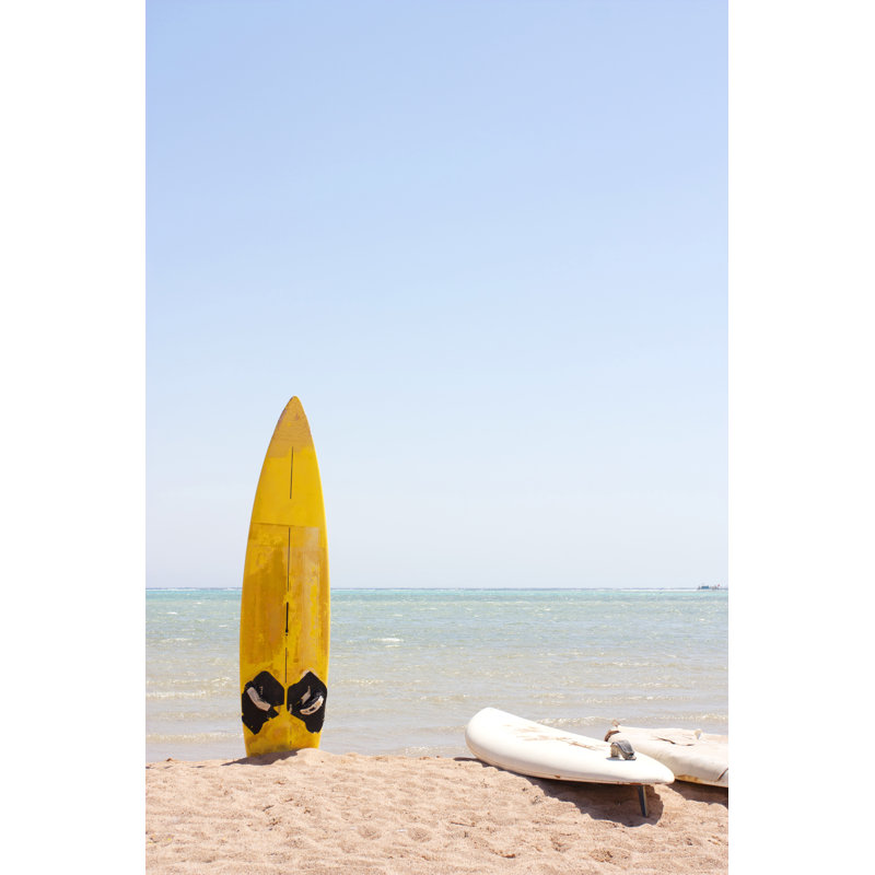 Single Surfboard In The Sand - Wrapped Canvas Print, 122cm H x 81cm W x 3.8cm D