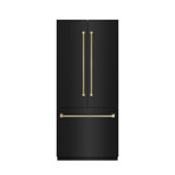 ZLINE Autograph 36 in. Black Steel French Door Fridge w/ Stainless Interior & Bronze Helix Handles