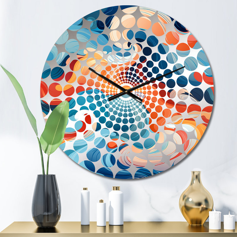 Horloge murale abstraite bleue et orange, Petit
