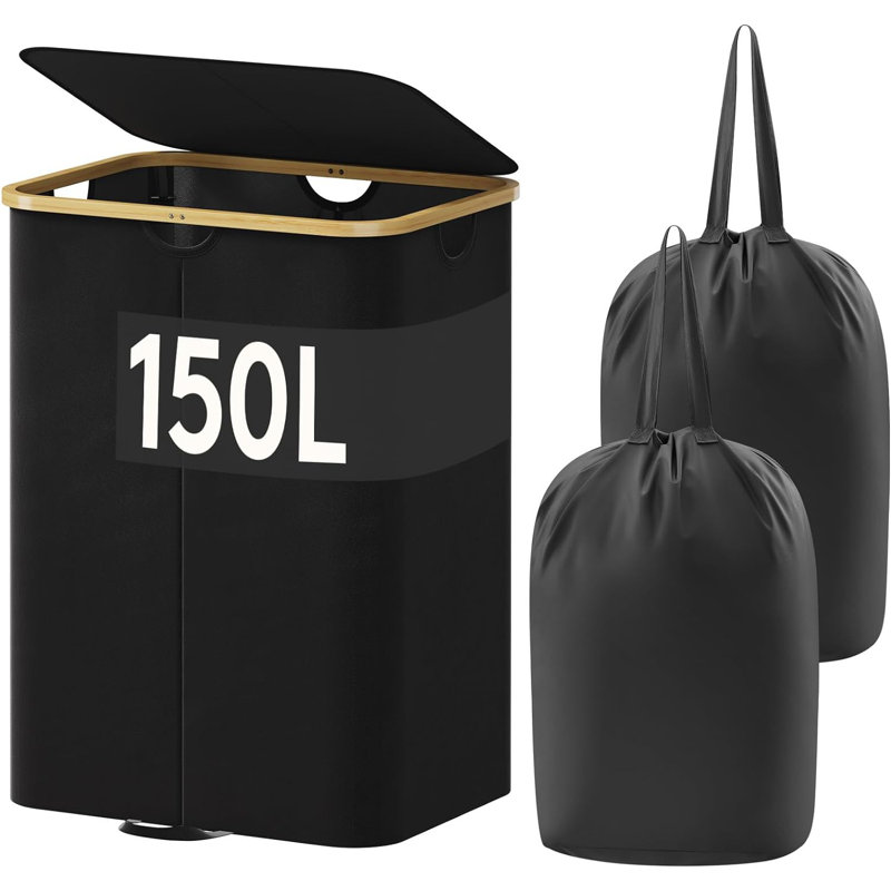 150L Double Laundry Hamper with Lid, Black