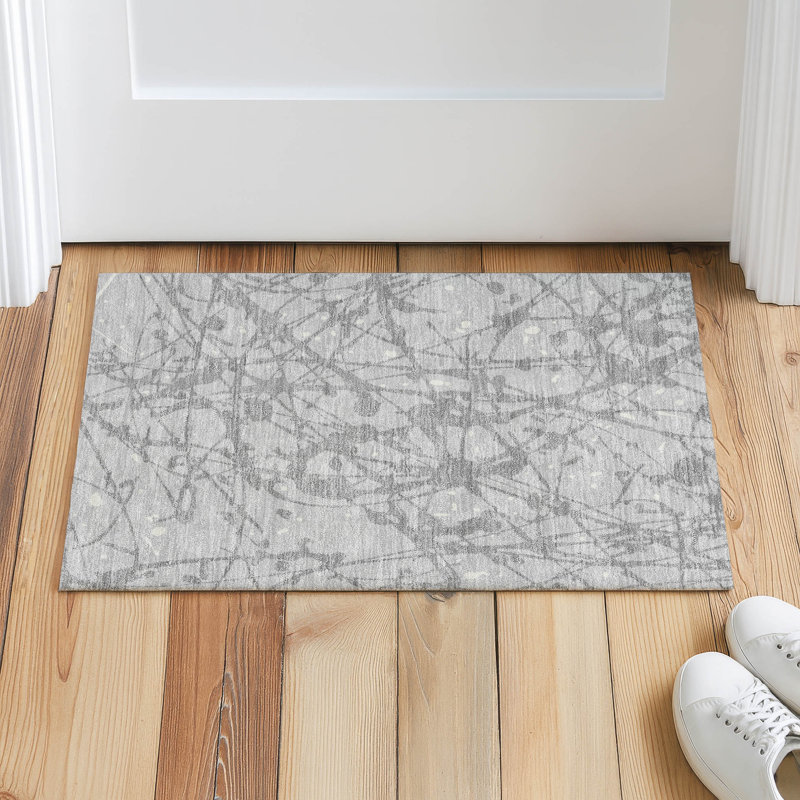 Machine Washable Indoor/Outdoor Chantille ACN2597 Abstract Rug, 1'8" x 2'6", Silver