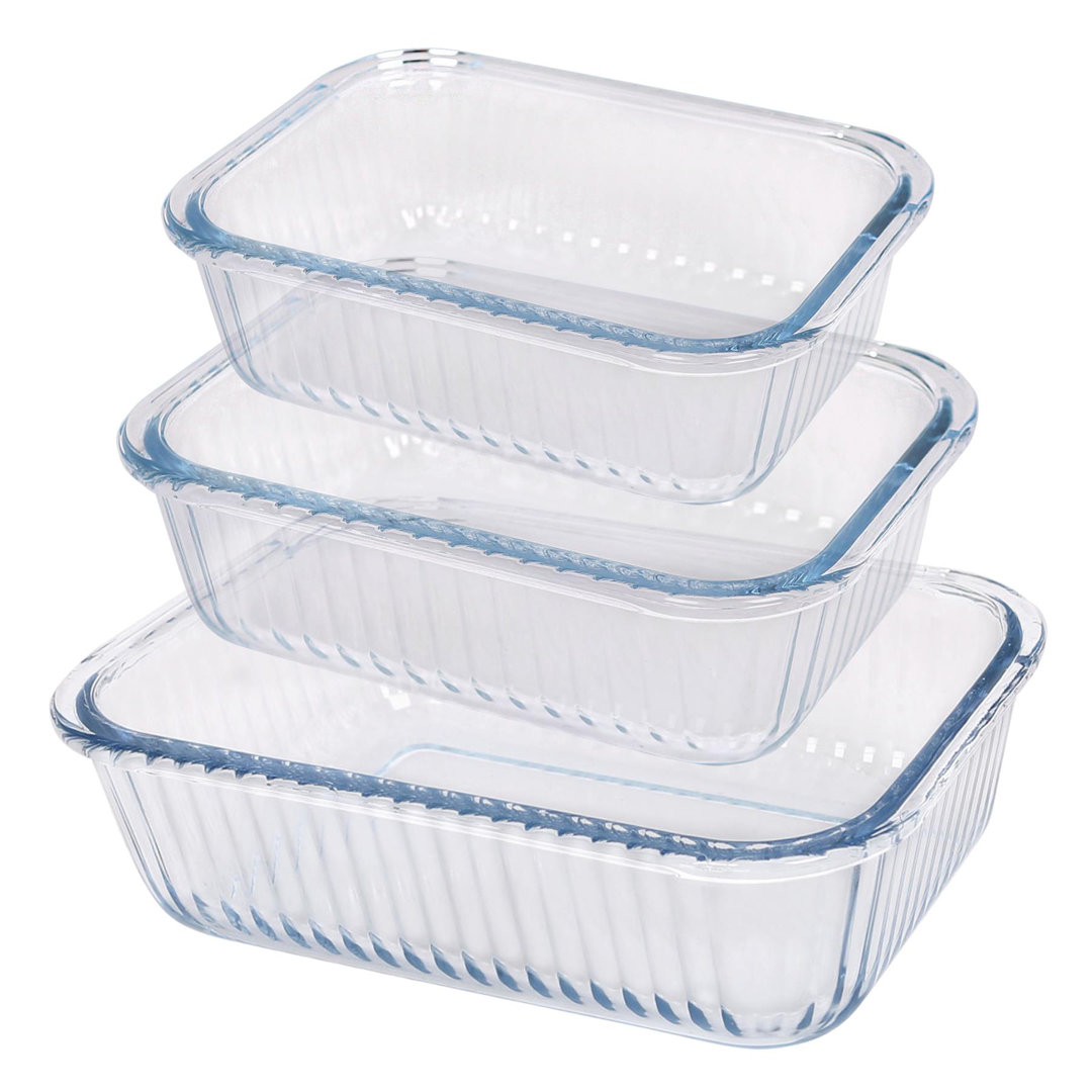 Argon Tableware - Optical Rectangular Glass Cake Dish Set - 3 Sizes
