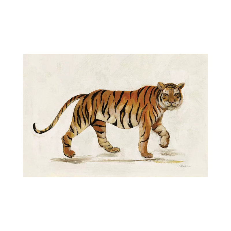 «Walking Tiger Light» par Silvia Vassileva - impression d'art graphique, Toile tendue, Pas de tapis