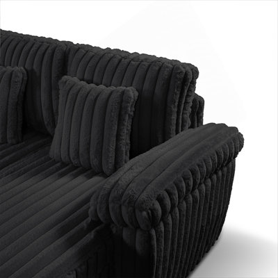 U-Shaped Corduroy Sectional Sofa with Storage Coffee Table and Sleeper Function