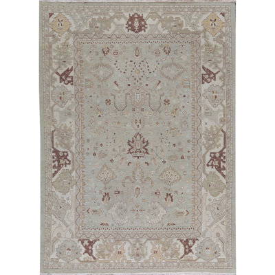 Tapis vert et beige noué à la main de haute qualité