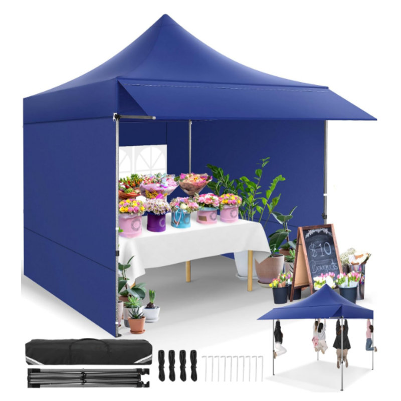 10x10 Pop Up Canopy with Sidewalls, Dark Blue