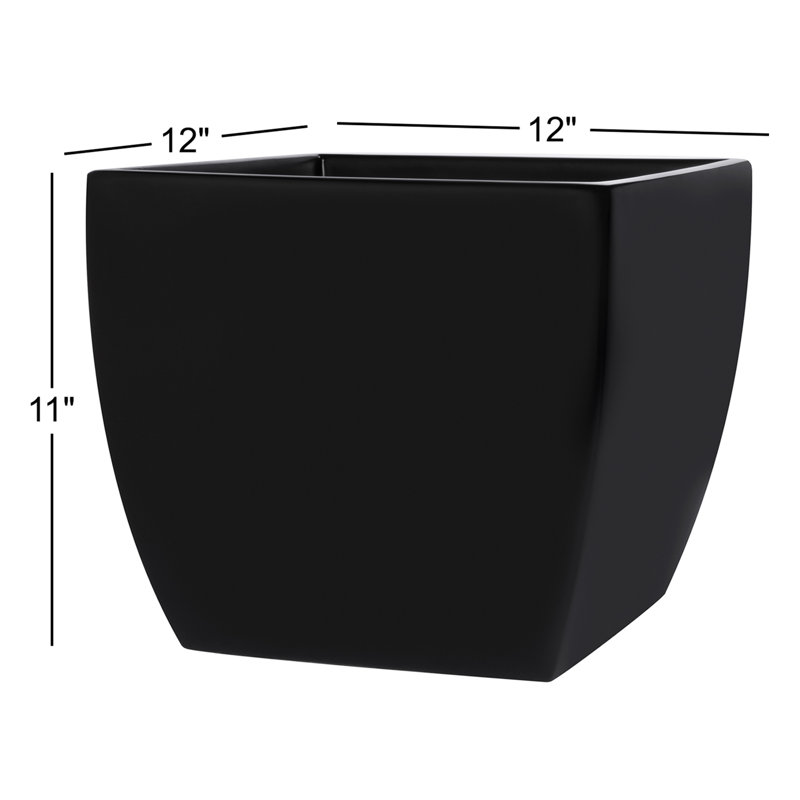 Alexy Pacifica Square Curved Planter Box, Black, 11" H x 12" W x 12" D