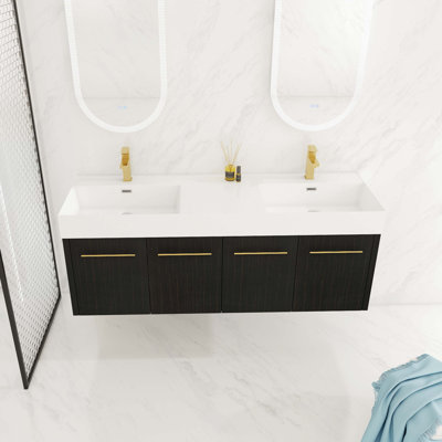 Meuble-lavabo double 59,10 po avec plateau en bois manufacturé Graneau