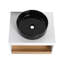 Meuble-lavabo flottant 24 po avec lavabo vasque en marbre noir, meuble-lavabo mural avec tablette ouverte, finition blanche avec décor en bois, conception moderne peu encombrante (livré dans 2 boîtes)-1188878299
