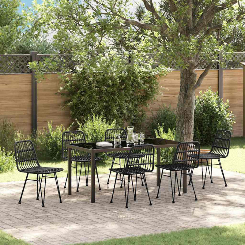 7 Piece Garden Dining Set Poly Rattan, Black