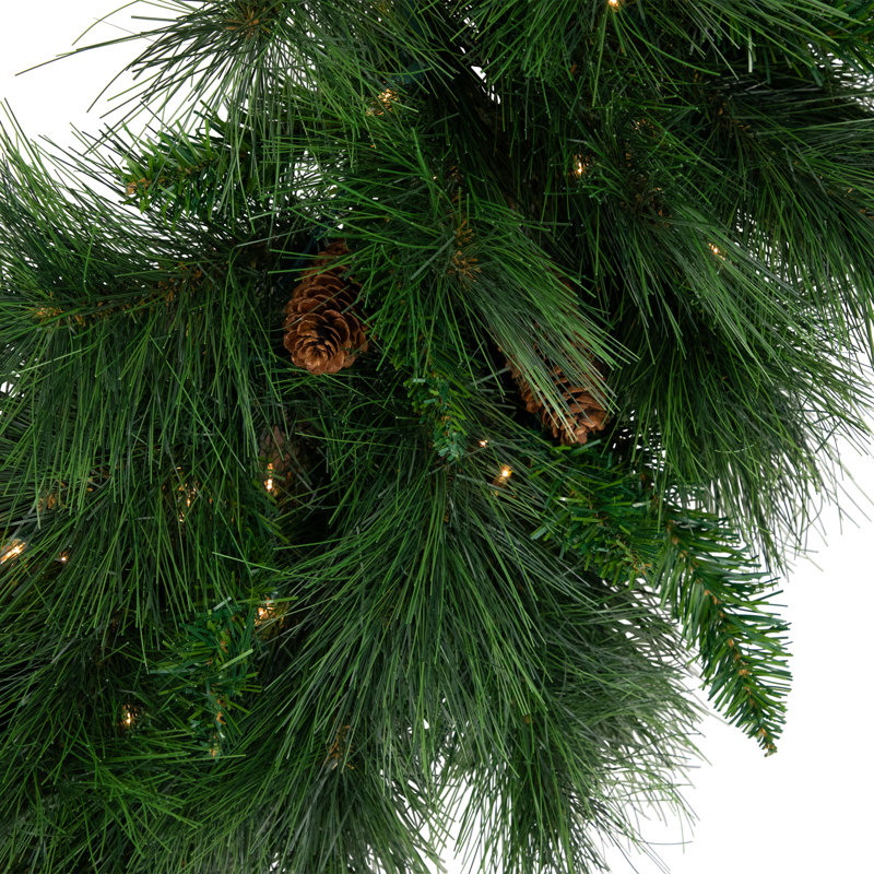 Pre-Lit White Valley Pine Artificial Christmas Wreath - Clear Lights, 36" H x 36" W x 6" D