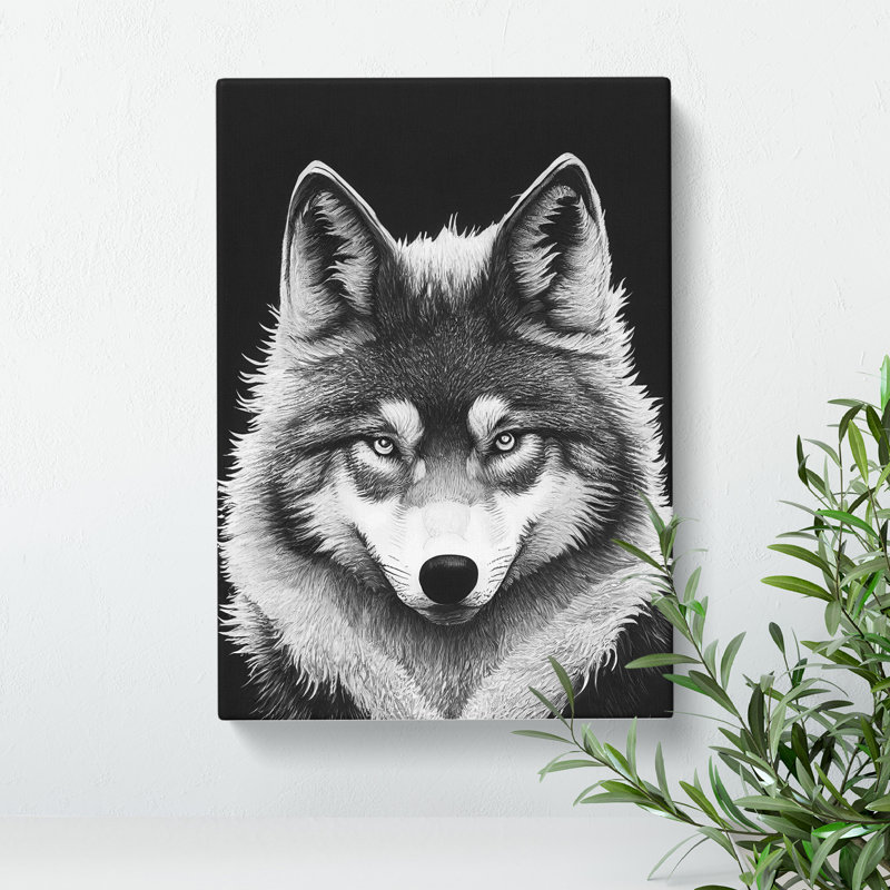 Monochrome Wolf No.4 - Wrapped Canvas, 76cm H x 50cm W x 3cm D