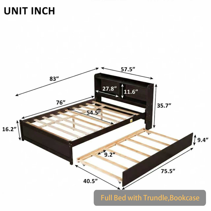 Lit plateforme double en bois massif, Espresso