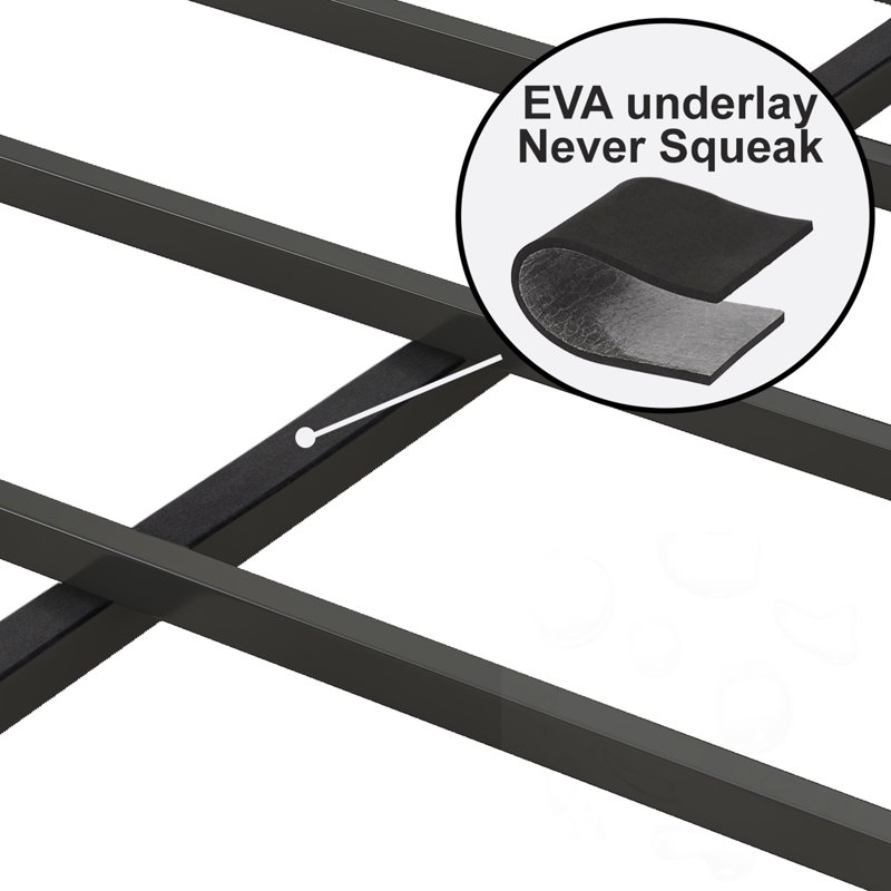  Upholstered Metal Platform Bed with Charging Station, Full, Light Gray