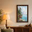 Art mural sur toile Rocky Cliff avec grands pins et eau bleue-1722788869